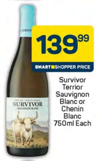 Survivor Terrior Sauvignon Blanc or Chenin Blanc 750ml Each
