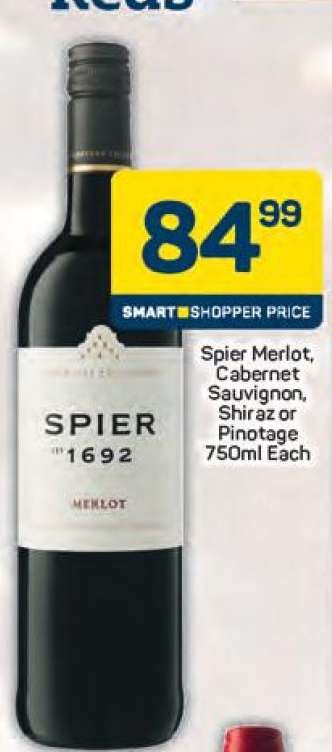 Spier Merlot, Cabernet Sauvignon, Shiraz or Pinotage 750ml Each