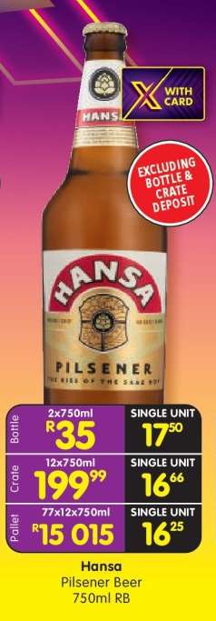 HANSA PILSENER BEER 750ml RB