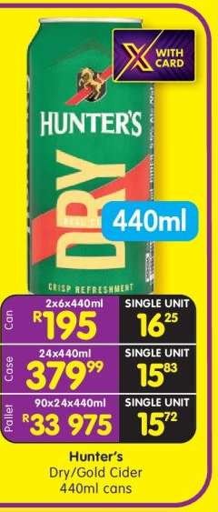 Hunter's Dry/Gold Cider 440ml cans