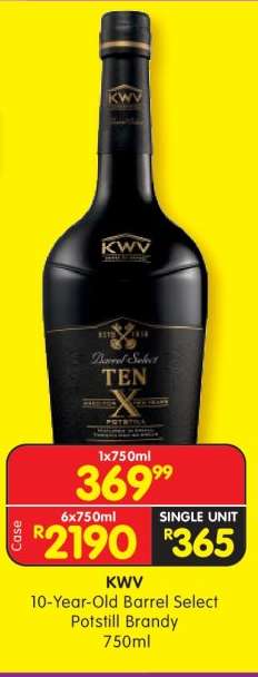 KWV 10 Year Old Barrel Select Potstill Brandy 750ml