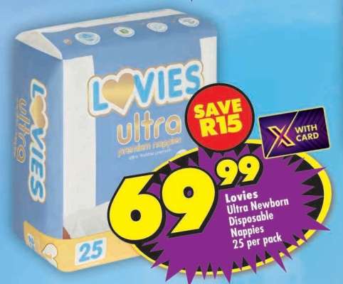 LOVIES ULTRA NEWBORN DISPOSABLE NAPPIES 25 per pack