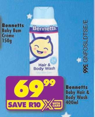 Bennetts Baby Hair & Body Wash-400ml