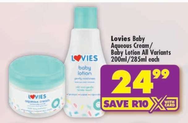 Lovies Baby Aqueous Cream/Baby Lotion All Variants 200ml/285ml each