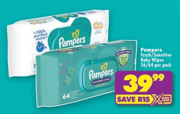 Pampers Fresh/Sensitive Baby Wipes 56/64 per pack
