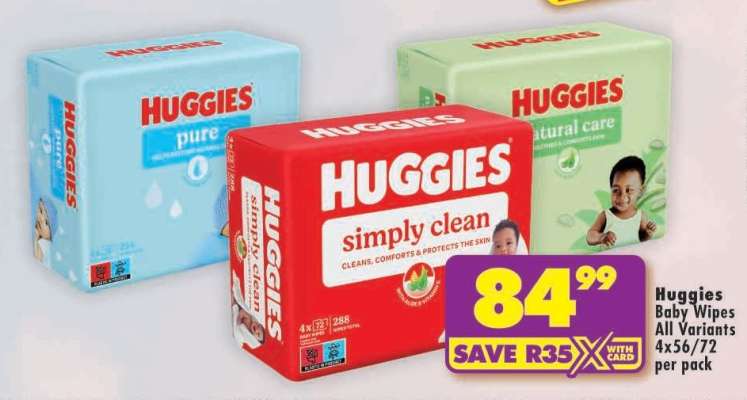 Huggies Baby Wipes All Variants 4x56/72 per pack