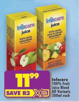 Infacare 100% Fruit Juice Blend All Variants 200ml each