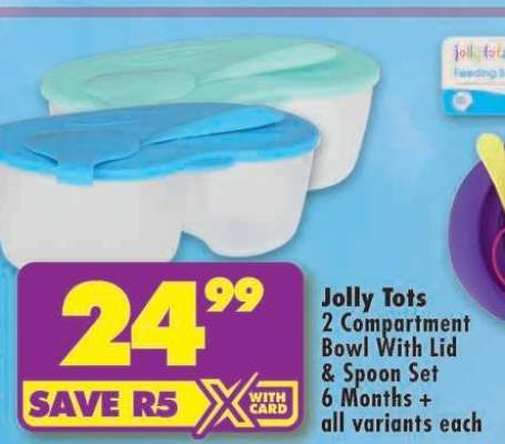 JOLLY TOTS 2 COMPARTMENT BOWL WITH LID & SPOON SET