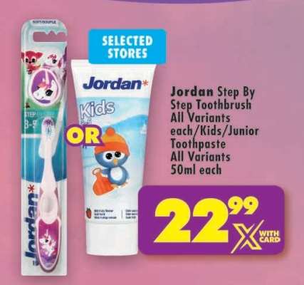 Jordan Step By Step Toothbrush All Variants each/Kids/Junior Toothpaste All Variants 50ml each