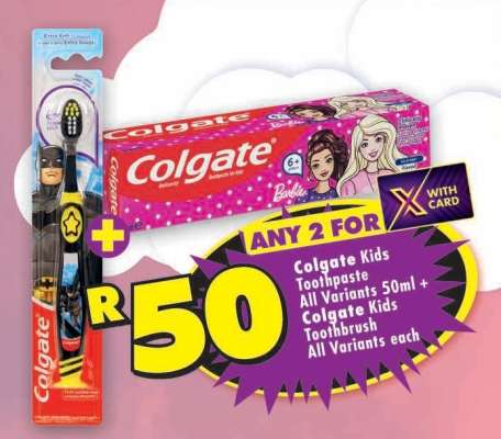 Colgate Kids Toothpaste All Variants 50ml + Colgate Kids Toothbrush All Variants each
