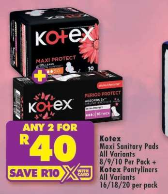 Kotex Maxi Sanitary Pads All Variants 8/9/10 Per Pack + Kotex Pantyliners All Variants 16/18/20 per pack