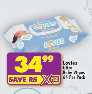 Lovies Ultra Baby Wipes 64 Per Pack