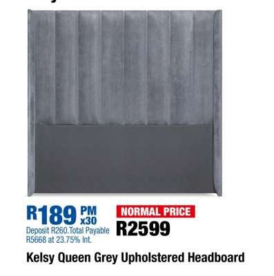 Kelsy Queen Grey Upholstered Headboard