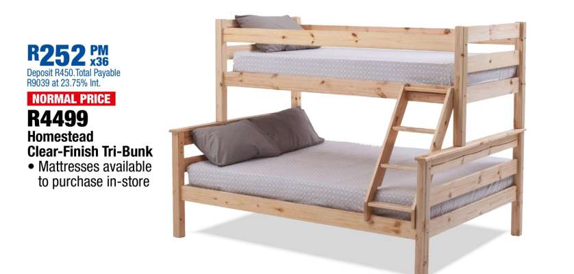 Homestead Clear-Finish Tri-Bunk