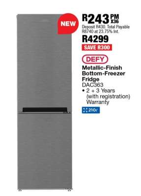Defy Metallic-Finish Bottom-Freezer Fridge