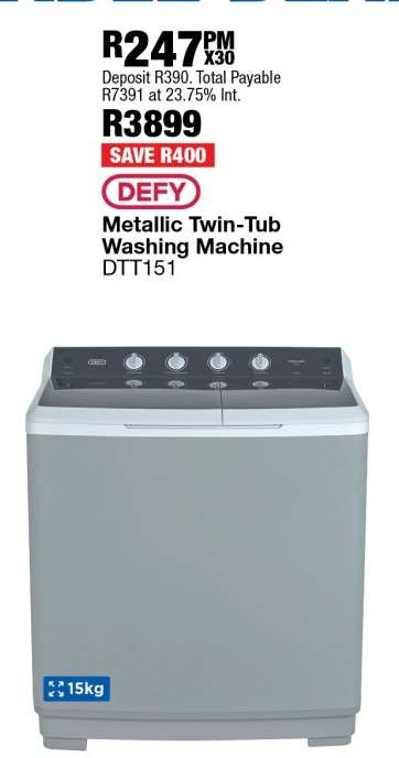 Defy Metallic Twin-Tub Washing Machine DTT151