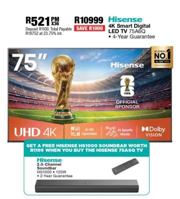 Hisense 4K Smart Digital LED TV 75A6Q