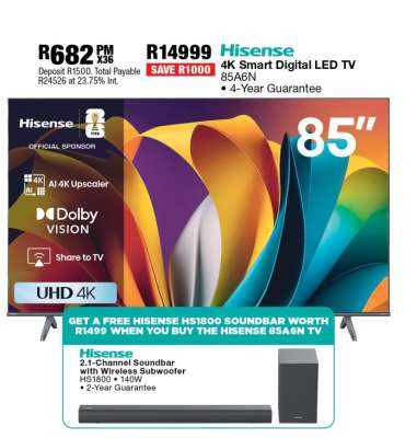 Hisense 4K Smart Digital LED TV 85A6N