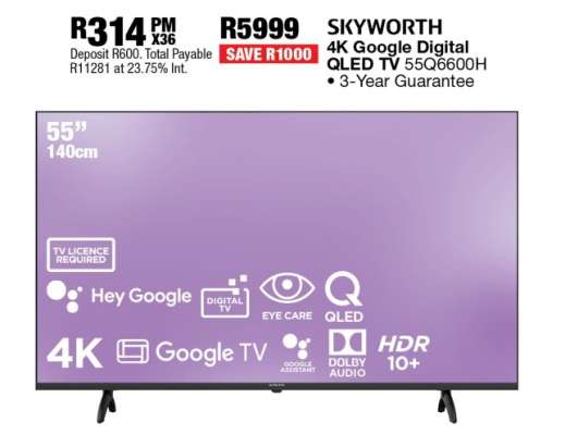 SKYWORTH 4K Google Digital QLED TV 55Q6600H