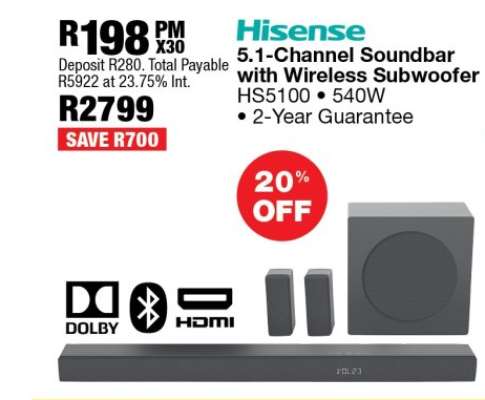 Hisense 5.1-Channel Soundbar with Wireless Subwoofer