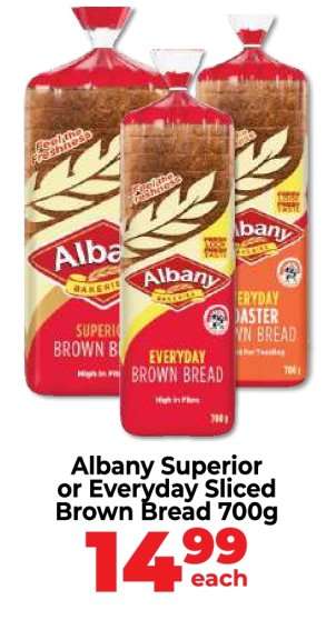 Albany Superior or Everyday Sliced Brown Bread 700g