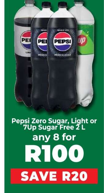 Pepsi Zero Sugar, Light or 7Up Sugar Free 2 L