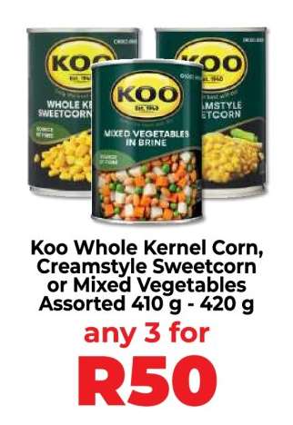 Koo Whole Kernel Corn, Creamstyle Sweetcorn or Mixed Vegetables