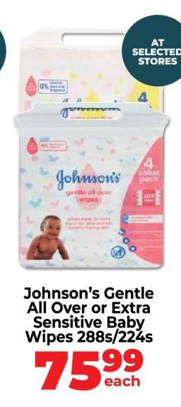 Johnson’s Gentle All Over or Extra Sensitive Baby Wipes 288s/224s