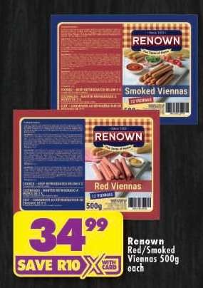 RENOWN RED/SMOKED VIENNAS 500g