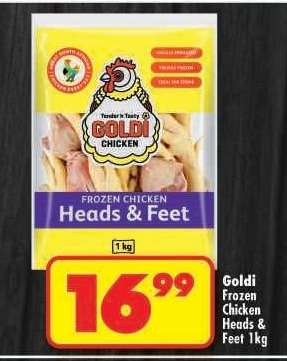 GOLDI FROZEN CHICKEN HEADS & FEET 1kg