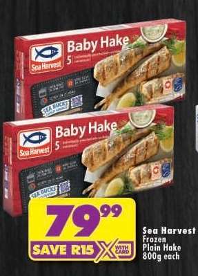 Sea Harvest Frozen Plain Hake 800g each