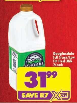 DOUGLASDALE FULL CREAM/LOW FAT FRESH MILK 2ℓ each