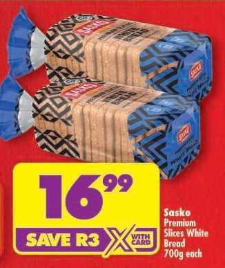 Sasko Premium Slices White Bread 700g each