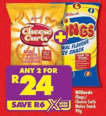 WILLARDS FLINGS/CHEESE CURLS MAIZE SNACK 90g