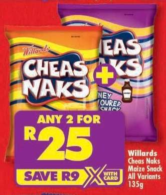 Willards Cheas Naks Maize Snack All Variants 135g