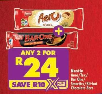 Nestle Aero/Tex/Bar One/Smarties/Kit-kat Chocolate Bars