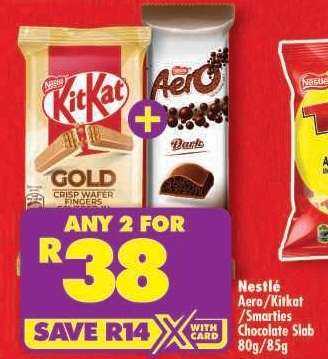 Nestlé Aero/Kitkat/Smarties Chocolate Slab 80g/85g