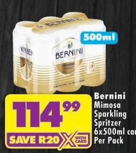 Bernini Mimosa Sparkling Spritzer 6x500ml can Per Pack
