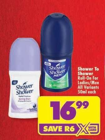 SHOWER TO SHOWER ROLL-ON FOR LADIES/MEN