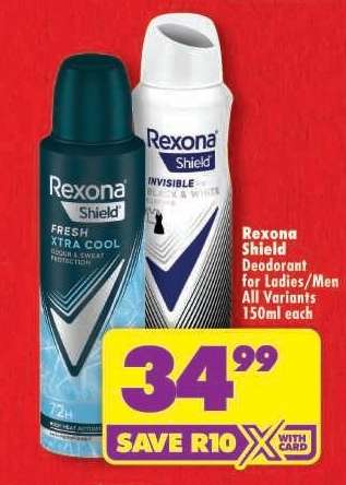 Rexona Shield Deodorant for Ladies/Men All Variants 150ml each