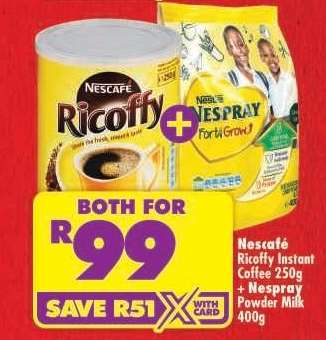 Nescafé Ricoffy Instant Coffee 250g + Nestray Powder Milk 400g