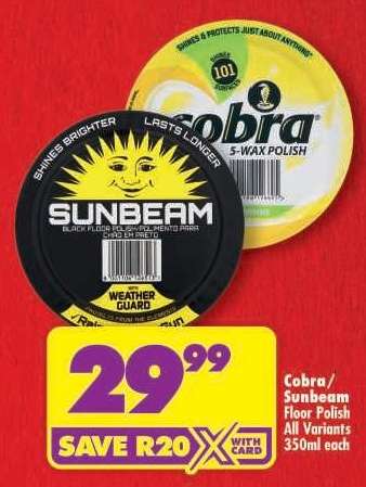 COBRA/SUNBEAM FLOOR POLISH all variants 350ml each