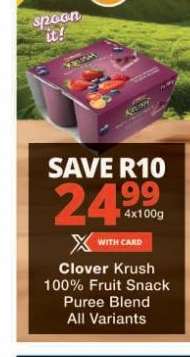 Clover Krush 100% Fruit Snack Puree Blend