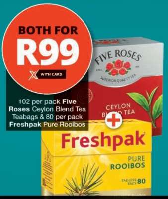 Five Roses Ceylon Blend Tea & Freshpak Pure Rooibos