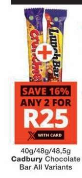 CADBURY CHOCOLATE BAR all variants