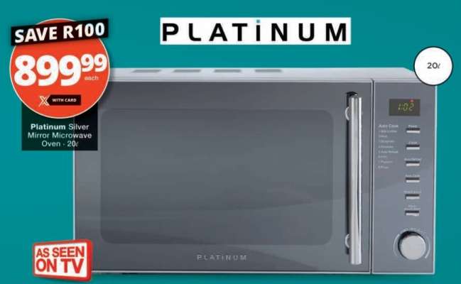 PLATINUM Silver Mirror Microwave Oven 20L