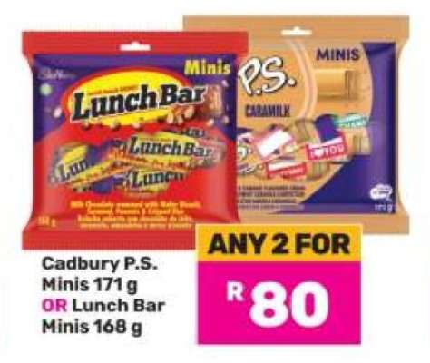 Cadbury P.S. Minis 171 g OR Lunch Bar Minis 168 g