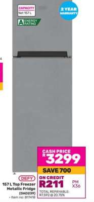Defy 157 L Top Freezer Metallic Fridge