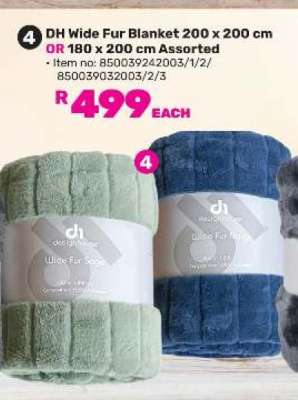 DH Wide Fur Blanket 200 x 200 cm OR 180 x 200 cm Assorted
