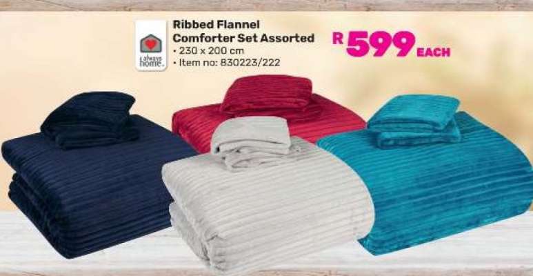 Ribbed Flannel Comforter Set Assorted